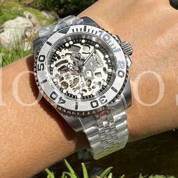 Custom Made Watch DIY With NH70 Automatic Movement Silver Case Black YM Silver